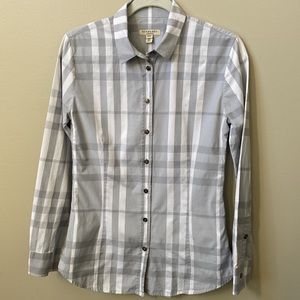 Burberry London gray plaid button down